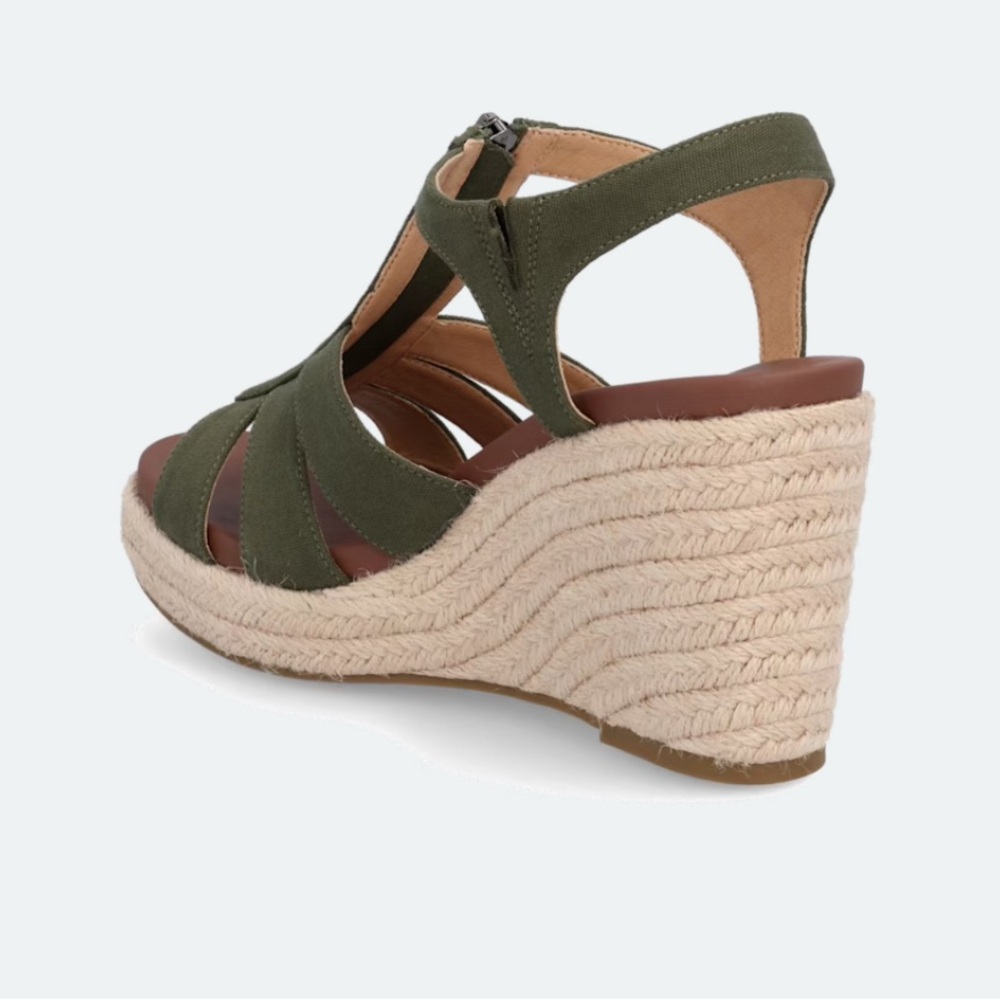 MIA Olive Canvas Espadrille Wedge Sandals with Front Zip - Picture 4 of 5